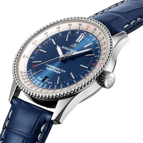 breitling navitimer 1 38mm blue leather strap watch|pre owned breitling navitimer 01.